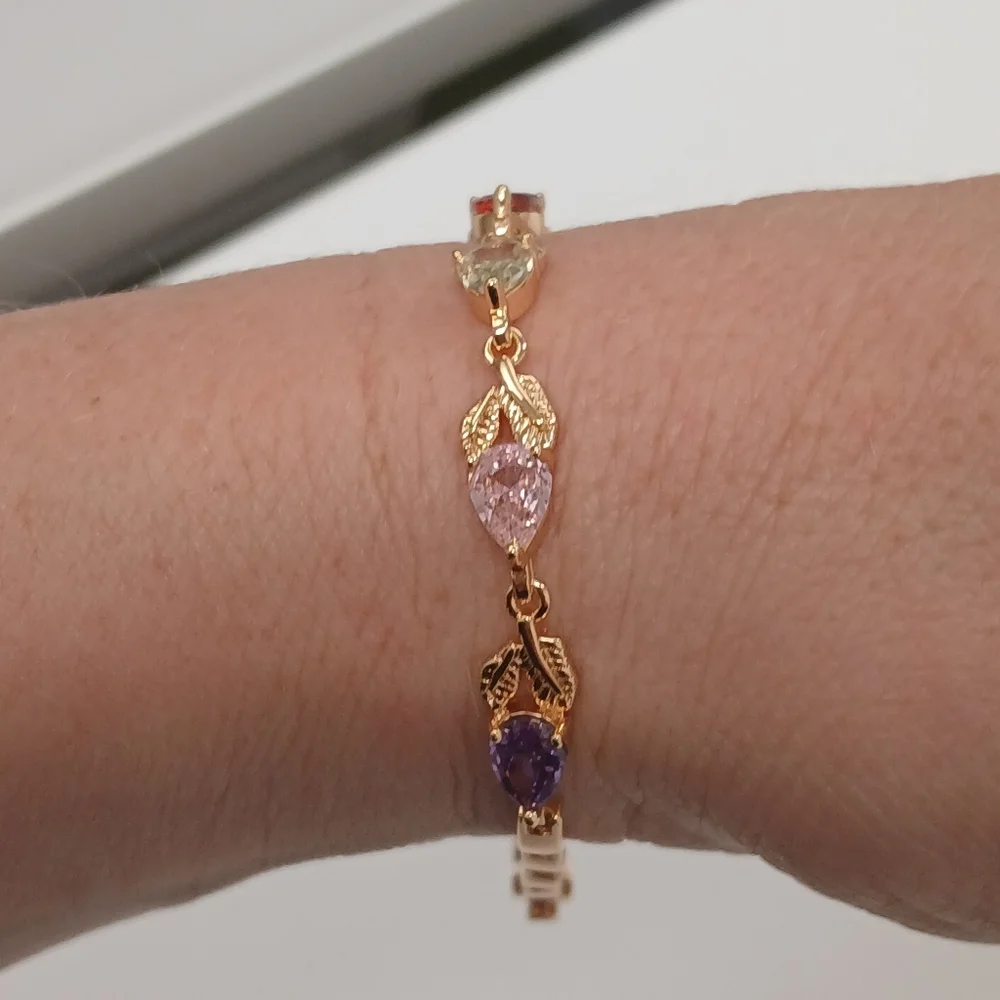 New 18k Goldplated Multi-Color Gemstone Forest Vine Bracelet - Picture 4 of 12